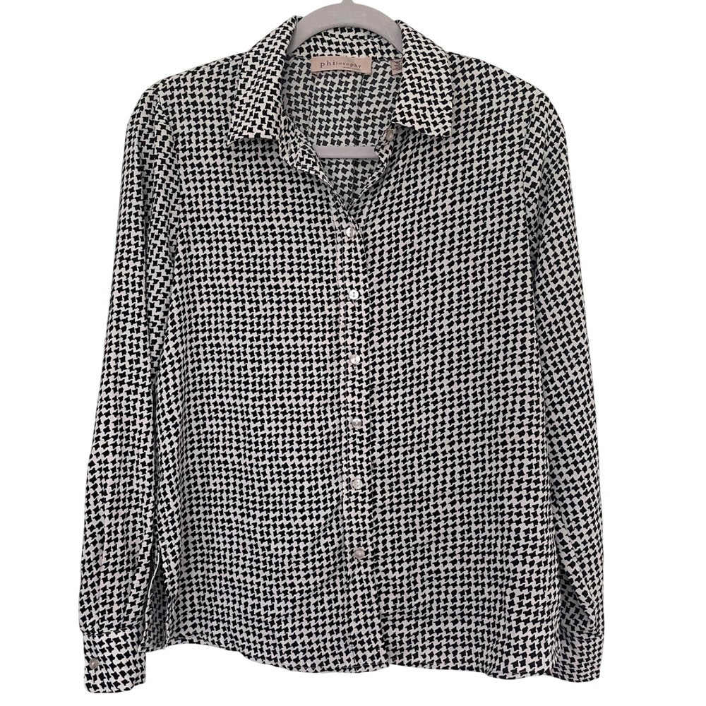 Philosophy Republic Clothing Womens Black White Geometric Button Down Blouse S/P